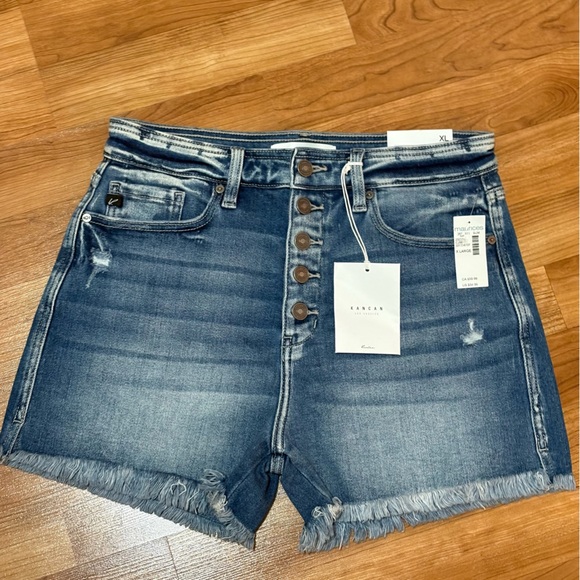 KanCan Pants - KanCan Blue Jean Shorts Women’s XL high rise button fly distressed frayed hem